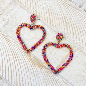Open Heart Beaded Dangle Earrings